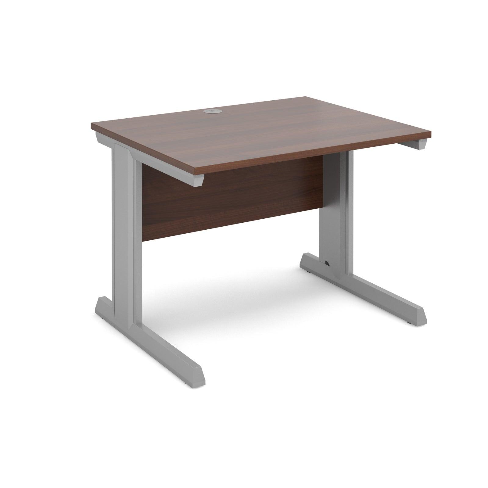 a desk with a wooden top and metal legs