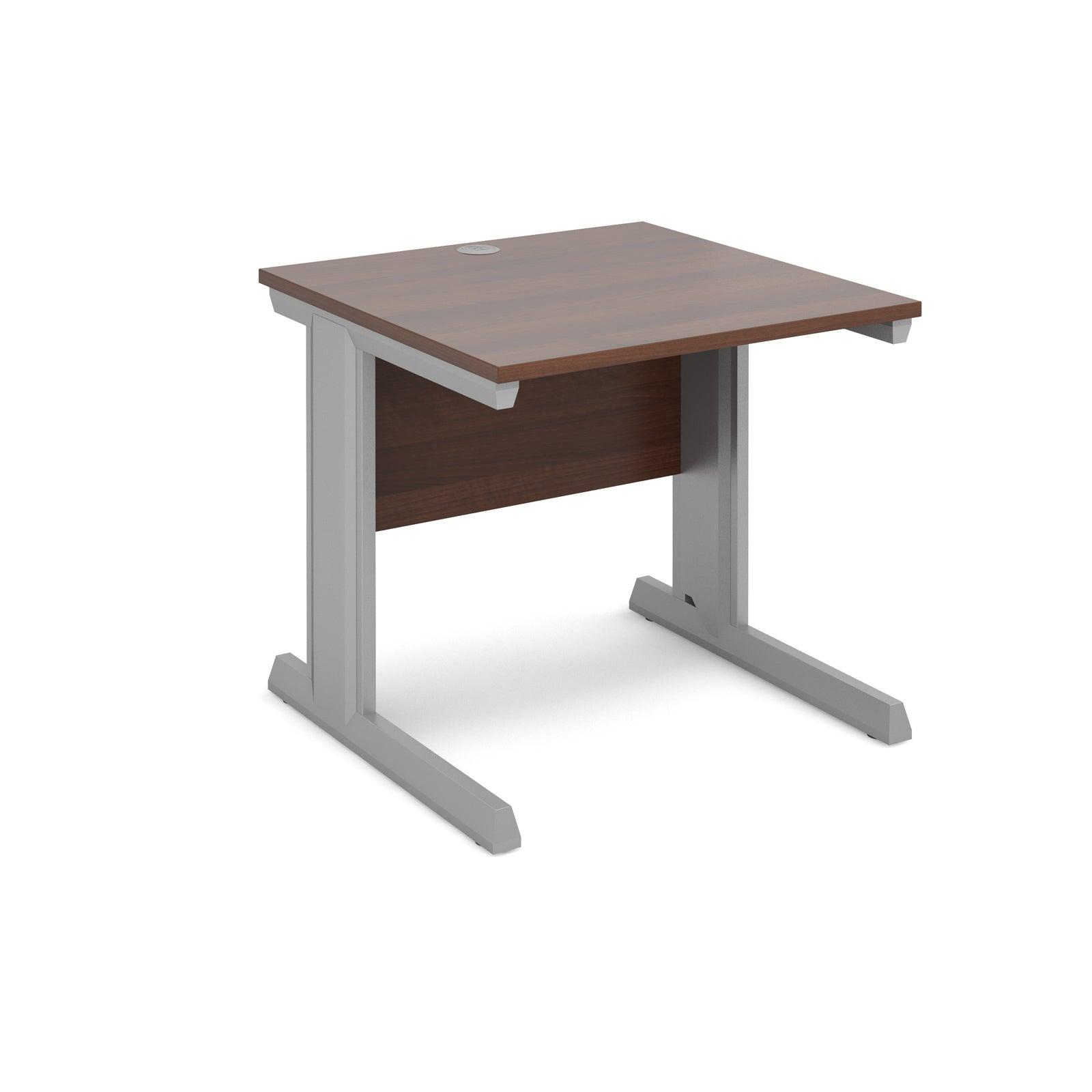 a desk with a wooden top and metal legs