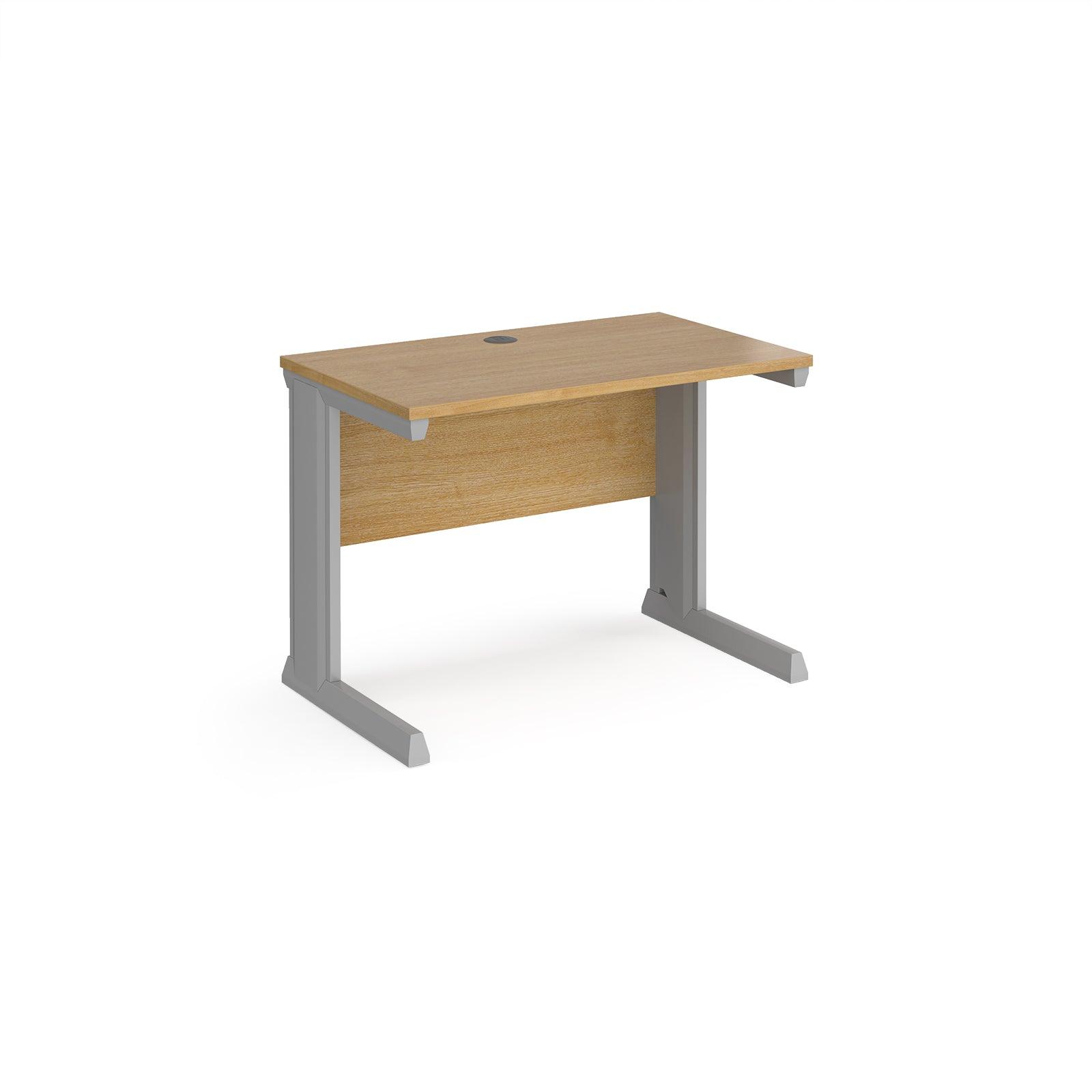 a desk with a wooden top and metal legs