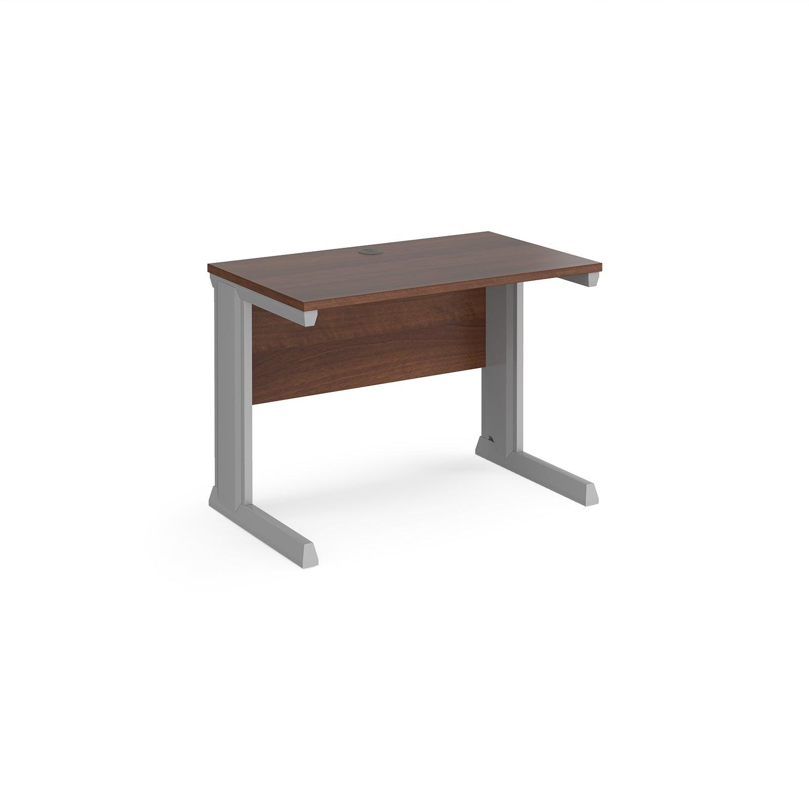 a desk with a wooden top and metal legs