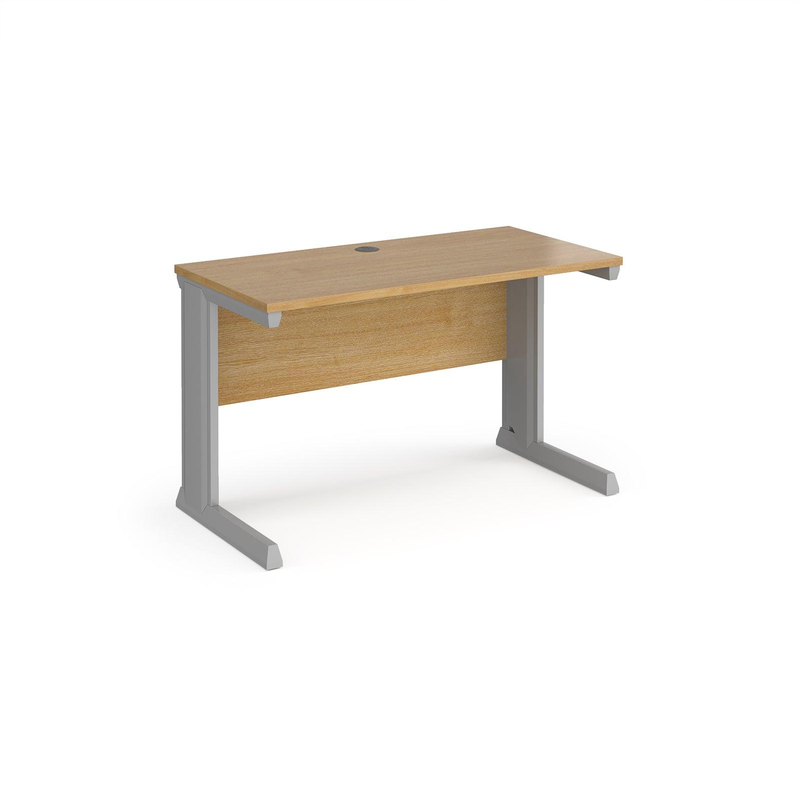 a desk with a wooden top and metal legs