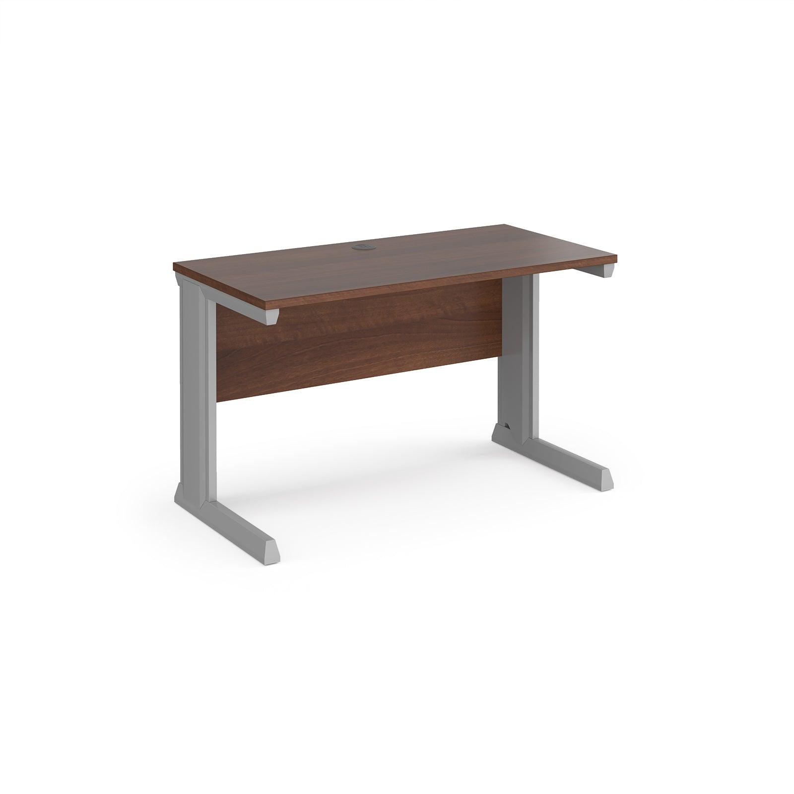 a desk with a wooden top and metal legs