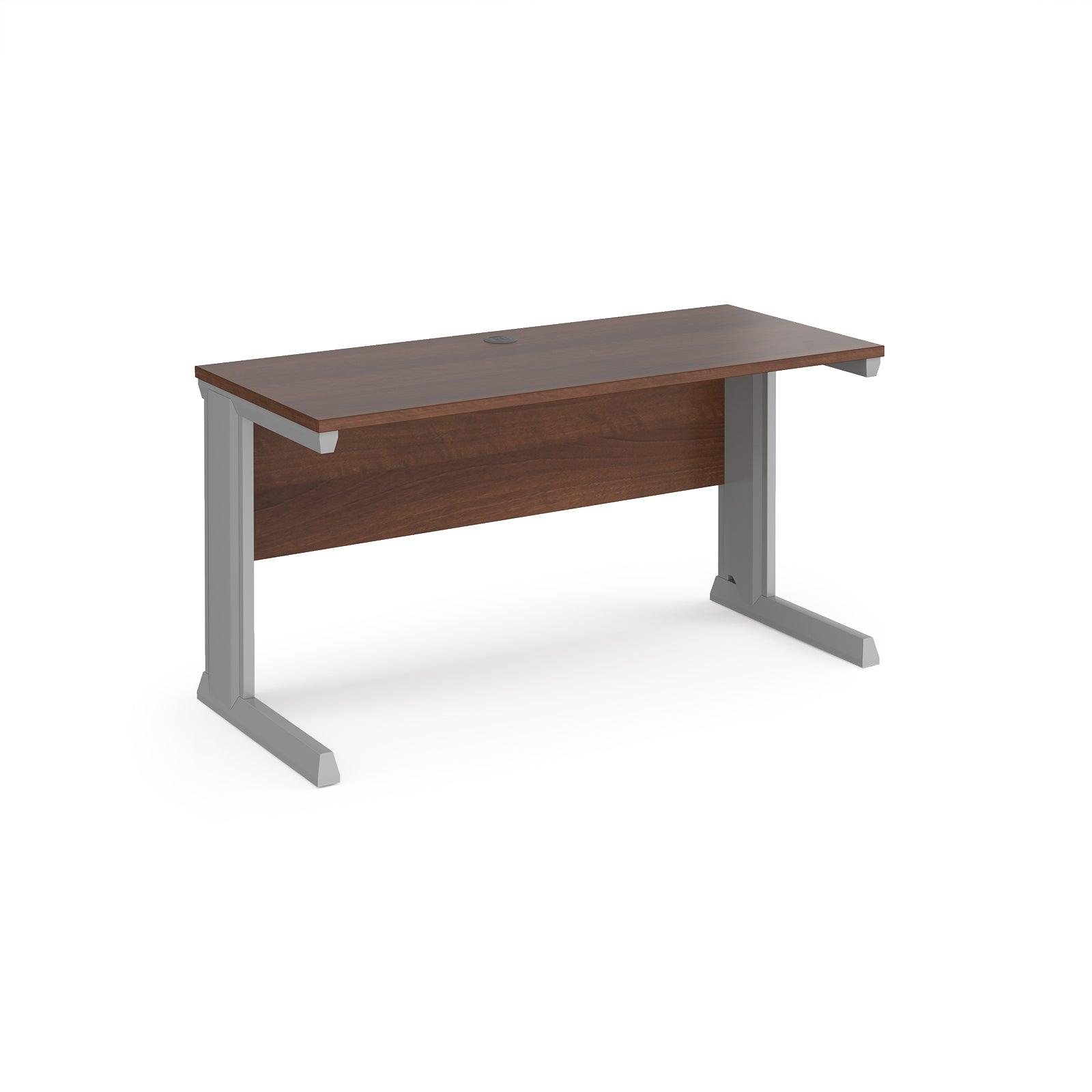 a desk with a wooden top and metal legs