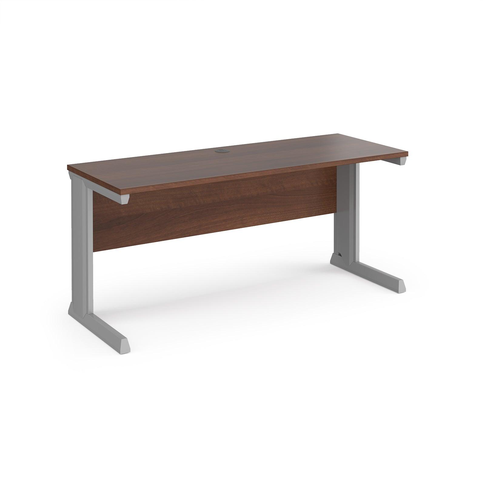 a desk with a wooden top and metal legs