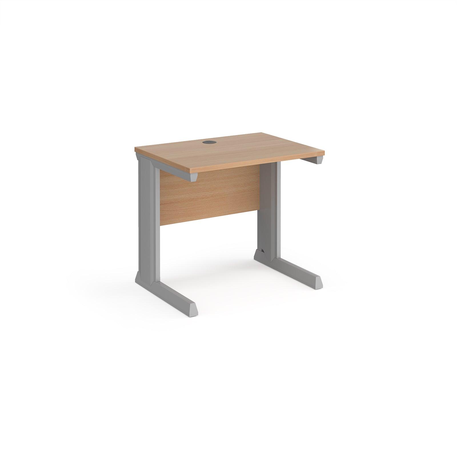 a desk with a wooden top and metal legs