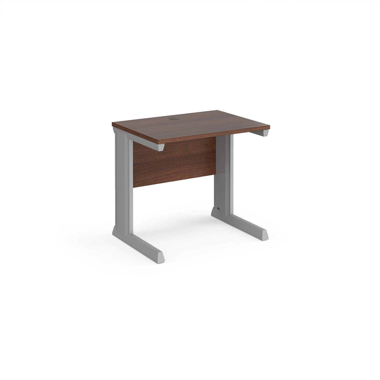 a desk with a wooden top and metal legs