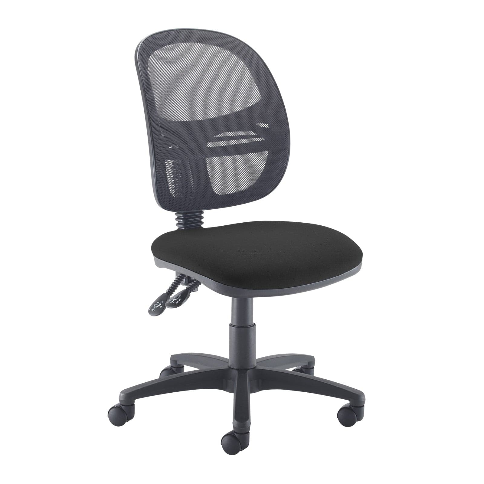 a black office chair with a black seat